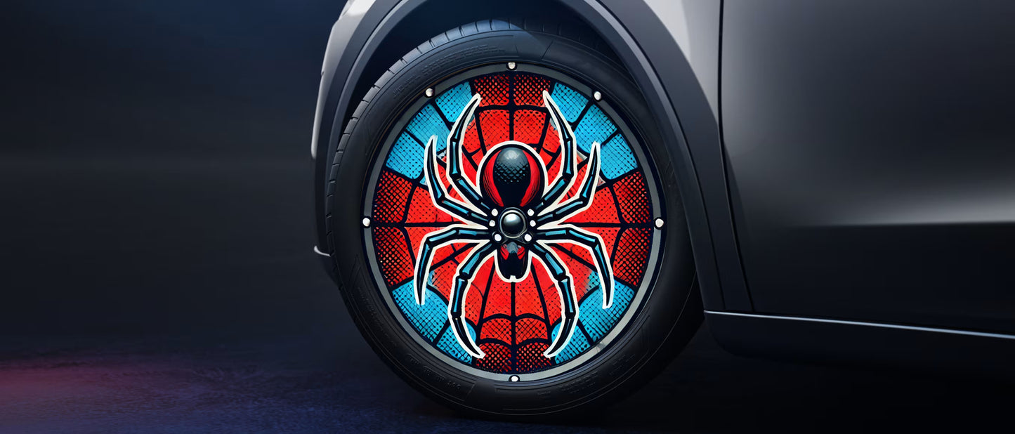 TeslaZip AeroSync Wheel Covers | Model S/3/X/Y Instant Efficiency Upgrade Spider-Man Design 4pc