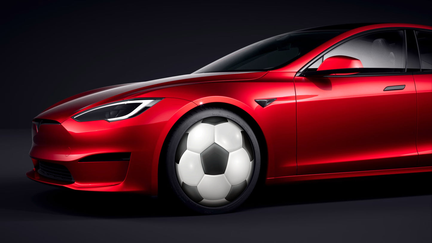 TeslaZip DesignPro Wheel Covers Kit - Customizable Aerodynamic Upgrade Soccer Balls Fans 4pc